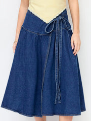 Cider Denim Mid Rise Wrap Tie Side Maxi Skirt