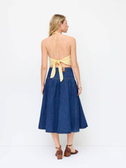 Cider Denim Mid Rise Wrap Tie Side Maxi Skirt