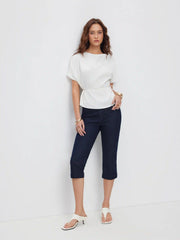 Satin Cowl Neck Metal Detail Tie Waist Blouse