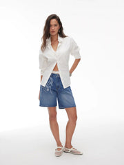 Denim Low Rise Graphic Wide Leg Shorts