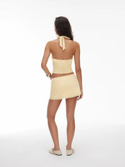 Halter Neck Lace Trim Crop Top & Low Rise A-line Mini Skirt Set