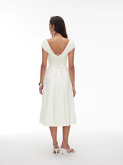 Square Neck Short Sleeve Wrap A-line Maxi Dress