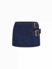 Denim Low Rise Washed Buckle Metal Detail Pencil Mini Skirt