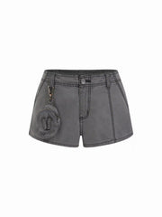 Denim Low Rise Washed Metal Detail Shorts