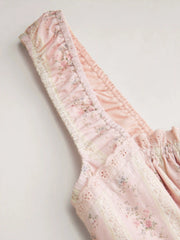 Cotton-blend Square Neck Floral Knotted Shirred Midi Dress