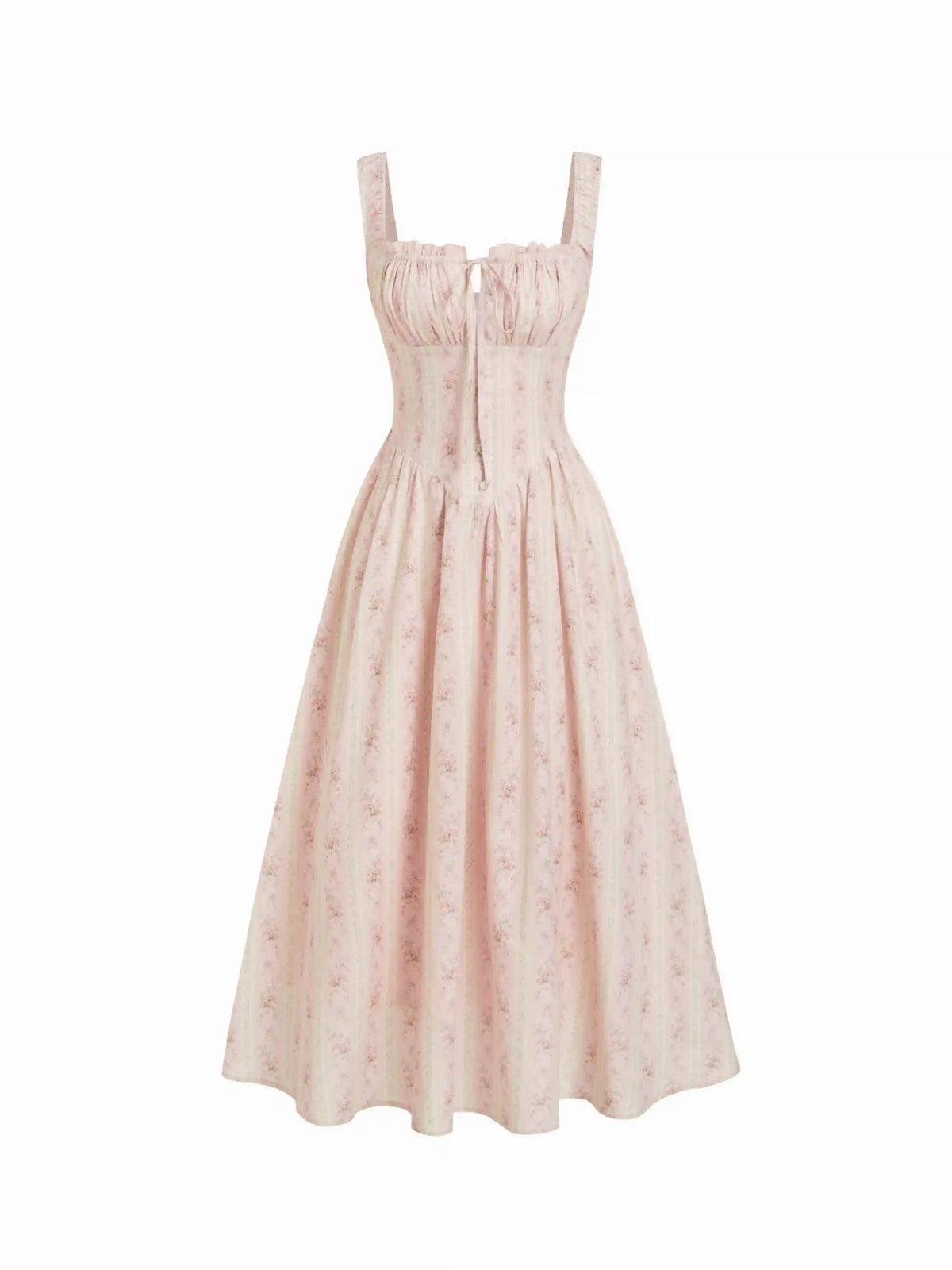 Cotton-blend Square Neck Floral Knotted Shirred Midi Dress