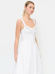 Cotton Sweetheart Floral Embroidery Lace Up Lace Trim Milkmaid Midi Dress