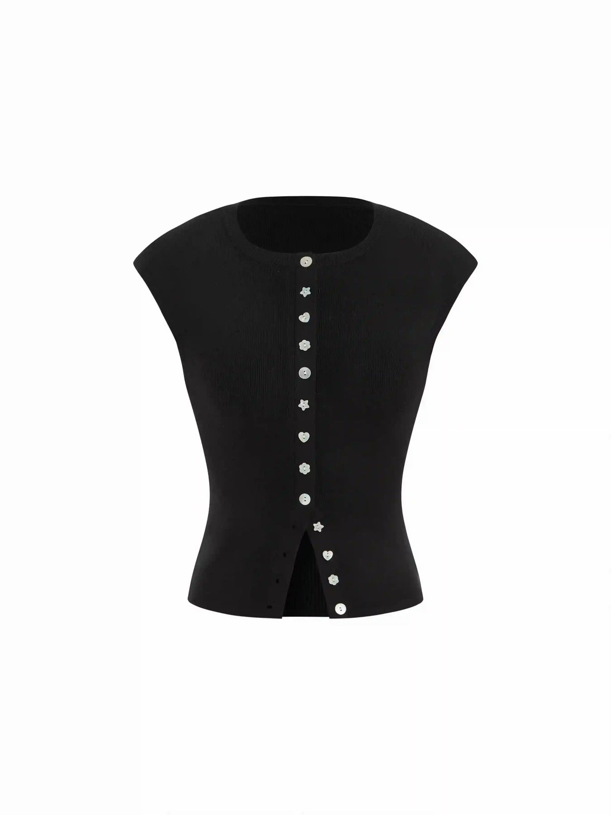 Knit Round Neck Button Front Top