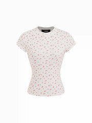 Cotton-blend Floral Round Neck Short Sleeve Tee