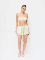 Satin Sweetheart Ruched Bralette & High Rise Wide Leg Shorts Loungewear Set