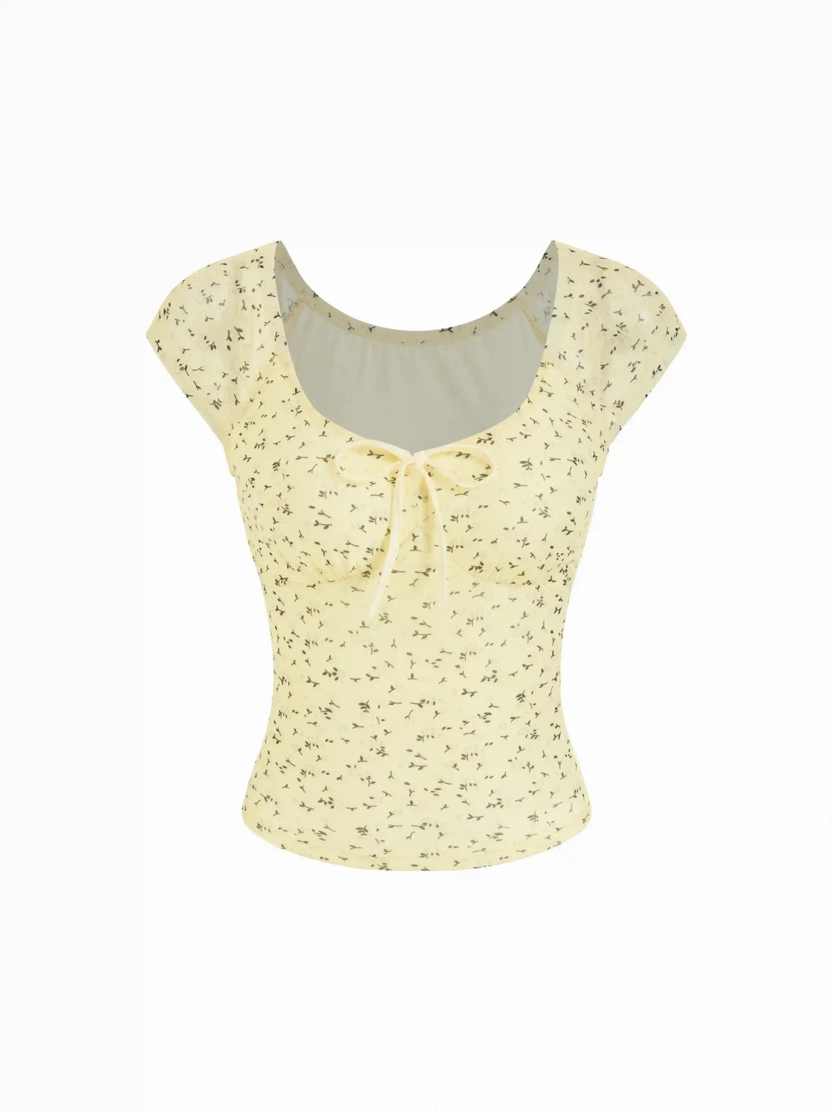 Ditsy Floral Scoop Neckline Knotted Short Sleeve Tee