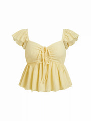 Textured Sweetheart Ruffle Sleeve Top Curve & Plus