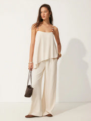 Linen-blend Asymmetrical Cami Top & Mid Rise Wide Leg Oversized Trousers Set