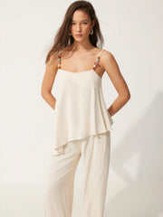 Linen-blend Asymmetrical Cami Top & Mid Rise Wide Leg Oversized Trousers Set