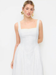 Cotton-blend Square Neck Broderie Anglaise Knotted Midi Dress