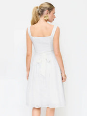 Cotton-blend Square Neck Broderie Anglaise Knotted Midi Dress