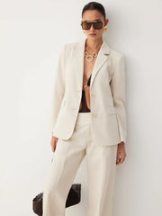Linen-blend Notched Collar Regular Fit Blazer