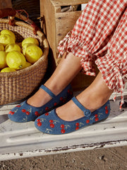 CHERRY EMBROIDERED MARY JANE FLATS