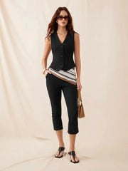 V-neck Knotted Cinched Waist Blazer Vest