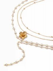 FLOWER & FAUX PEARL LAYERED NECKLACE