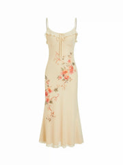 Floral Scoop Neckline Ruffled Mermaid Maxi Dress