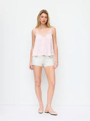 Washed Stretch Denim Low Rise Embroidery Detail Shorts