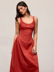 Cotton Scoop Neckline A-line Midi Dress