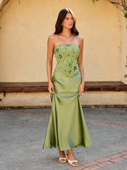 Lace Sculptural Embroidery Floral Corset Top & High Rise Mermaid Maxi Skirt Set