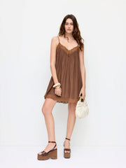 Lace Trim V-neck A-line Mini Dress