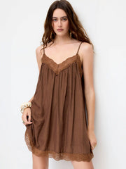Lace Trim V-neck A-line Mini Dress