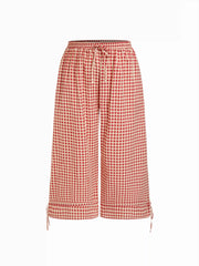 Cotton-blend Gingham Adjustable Drawstring Hem Balloon Pants Curve & Plus