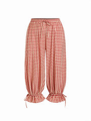 Cotton-blend Gingham Adjustable Drawstring Hem Balloon Pants Curve & Plus