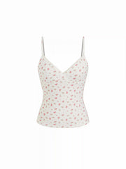 Cotton-blend Floral V-neck Lace Trim Cami Top