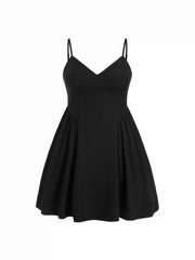 V-neck Ruched Mid Rise Shirred Flared Mini Dress Curve & Plus