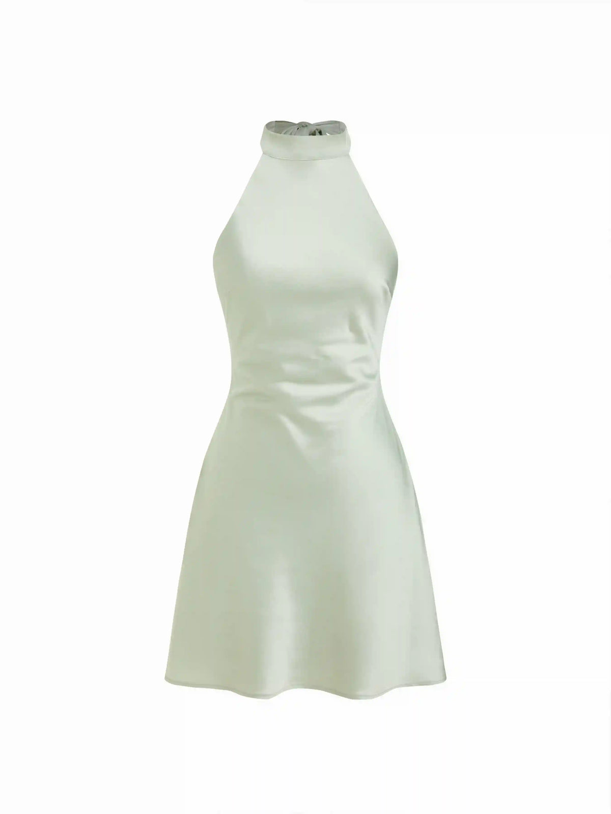 Satin Halter Neckline Backless Bowknot A-line Mini Dress