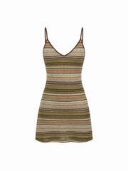 Knit V-neck Striped Flared Mini Dress