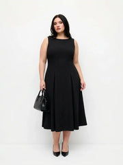 Boat Neck Pleated A-line Midi Cami Dress Curve & Plus