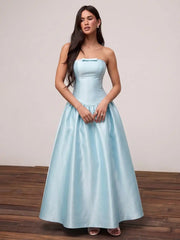 Satin Sculptural High Rise Strapless Bowknot Flared Maxi Dress