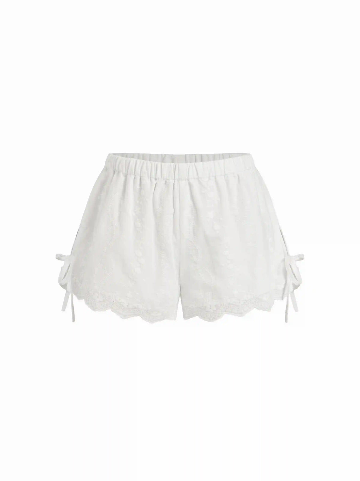Cotton Low Rise Embroidery Tie Side Split Pointed Hem Oversized Shorts