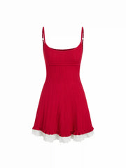 Knit Pointelle Ruffled Hem A-line Mini Dress