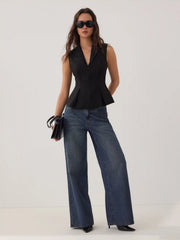 V-neck Zipper Waist Blazer Vest