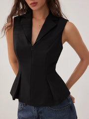 V-neck Zipper Waist Blazer Vest