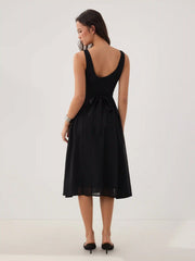 Chiffon Boat Neck Draped A-line Midi Dress