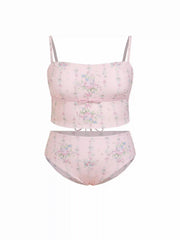 Fruit & Gingham Square Neck Bowknot Bandeau Bikini Set Curve & Plus