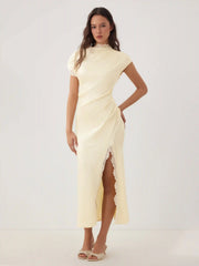 Satin Lace Trim Split Mermaid Maxi Dress