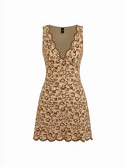 Flocking Lace V-neck A-line Mini Dress