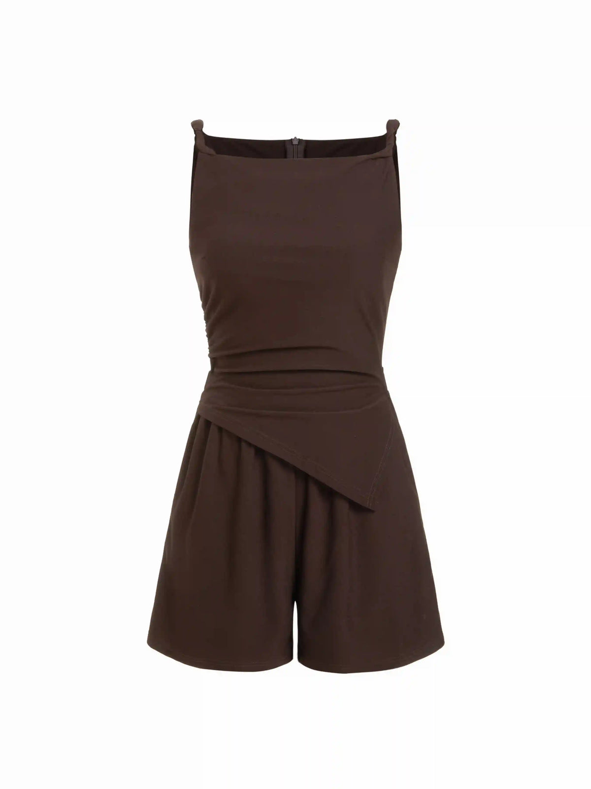 Square Neck Zipper Back Pocket Romper
