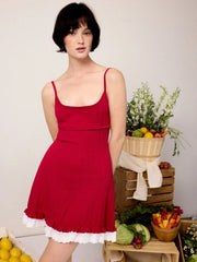 Knit Pointelle Ruffled Hem A-line Mini Dress