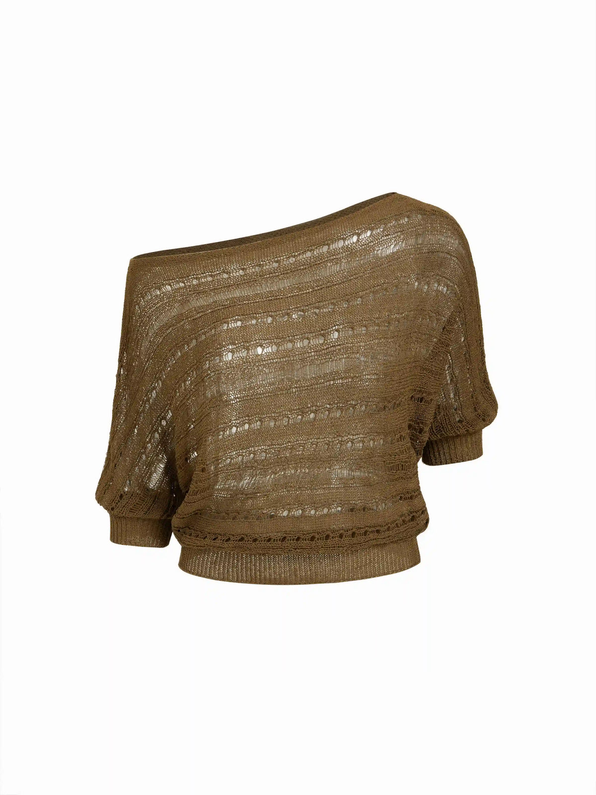 Knit Asymmetrical Neckline Middle Sleeve Top