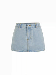 Denim Low Rise Washed Metal Detail A-line Mini Skort